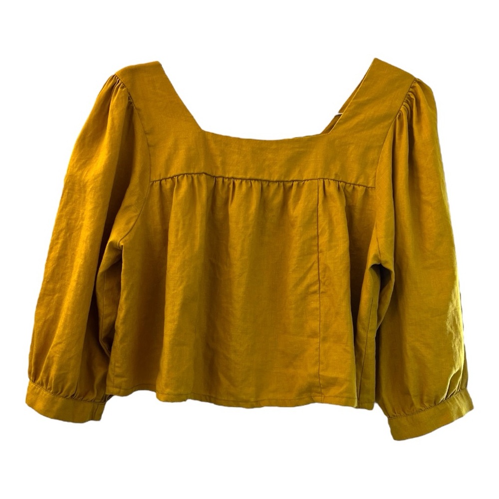 Ava Sky Linen Mustard Women's Top Medium